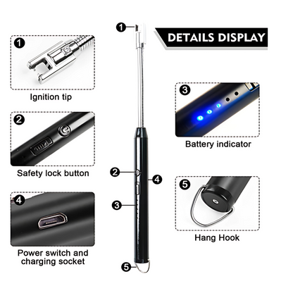 Arc Lighter With Usb Charging,flameless Windproof,led Battery Display,safety Switch | Rotate 360 Degrees, For Aromatherapy (random Colors)